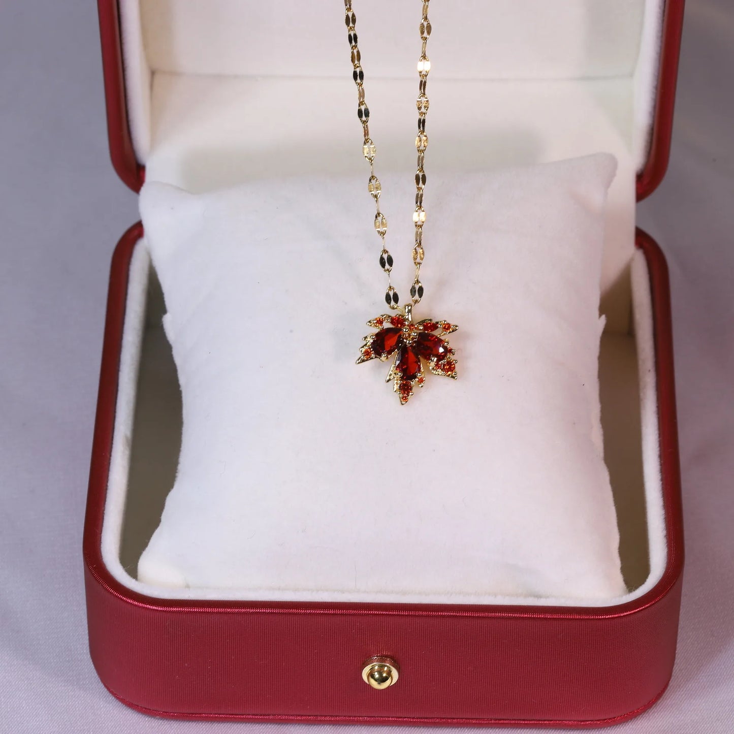 Red Maple Leaf Necklace and Earrings