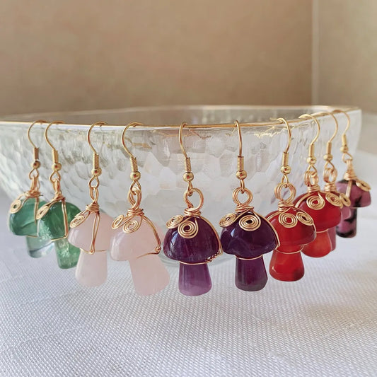 Natural Crystal Mushroom Earrings (17 colors)