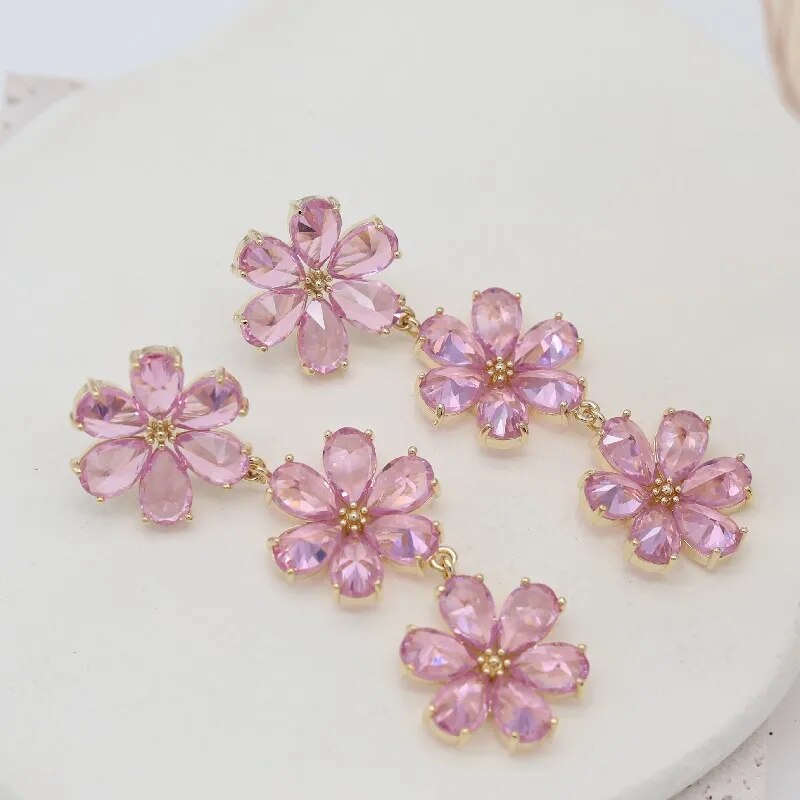 zircon flower earrings (pink/silver)