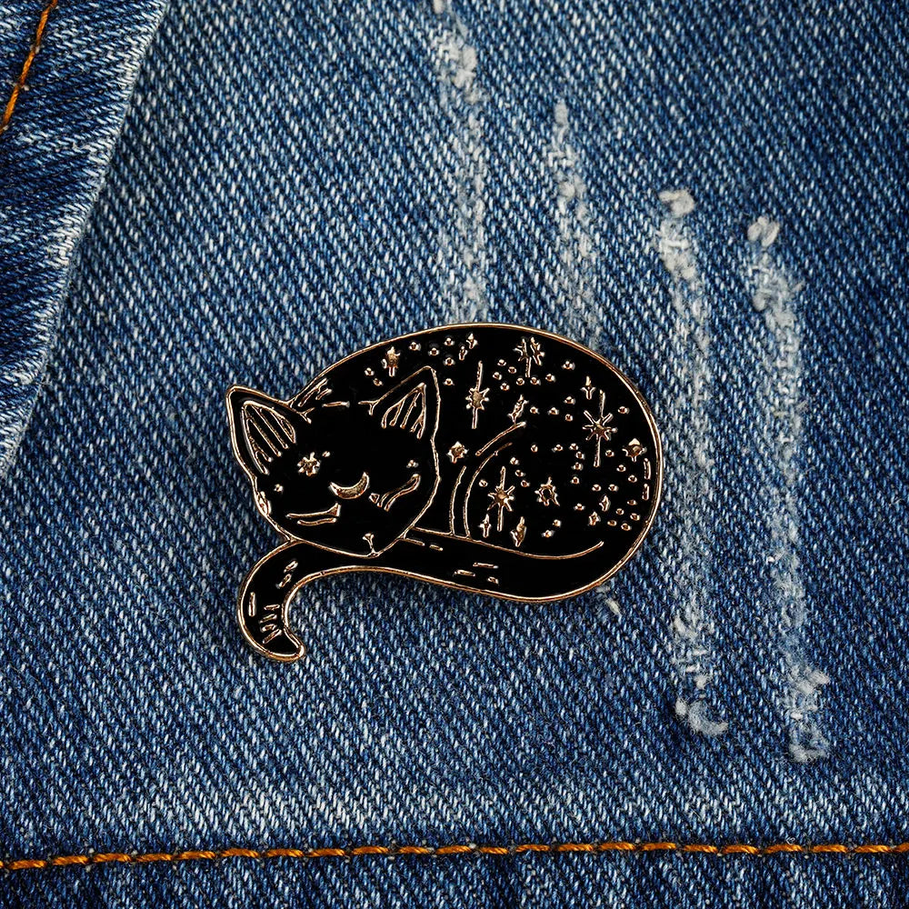 Starry Sky Black Cat Enamel Pin Brooch