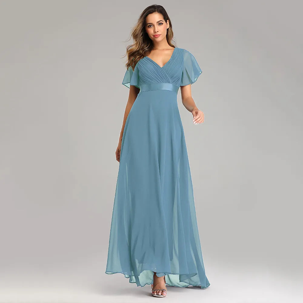 Elegant V-Neck Chiffon Gown (8 colors)