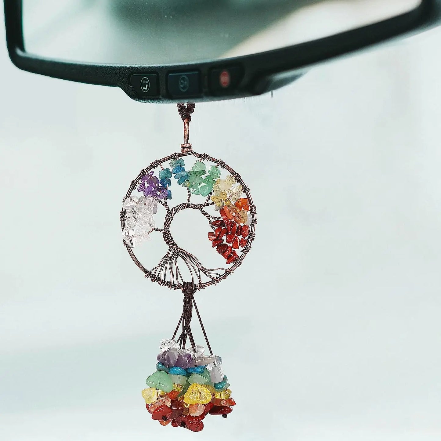 Natural Crystal Stone Tree of Life Keychains