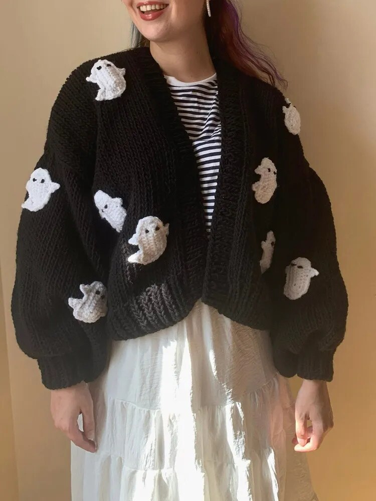 Ghost Embroidered Loose Sweater