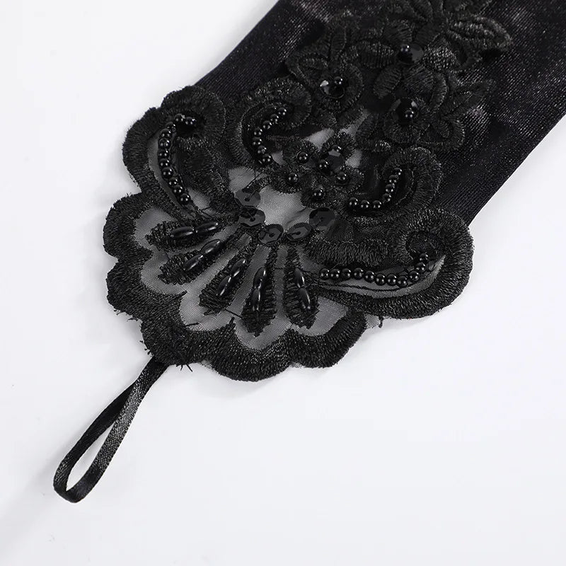 Vintage Embroidery Fingerless Lace Sequins Gloves