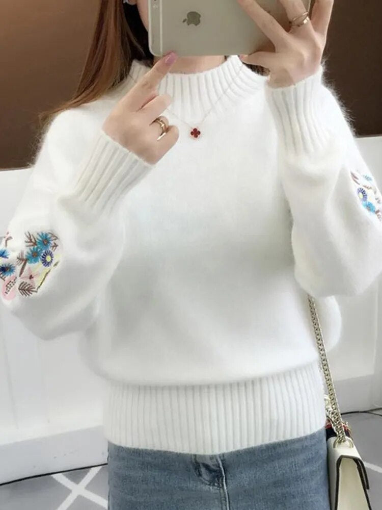 Fuzzy Knitted Embroidered Sweater (5 colors)