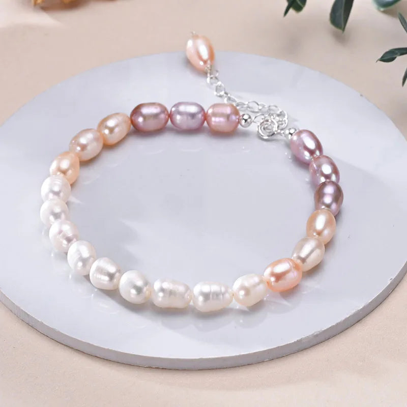 Natural Freshwater Pearls Rice Shape Multicolored Bracelets