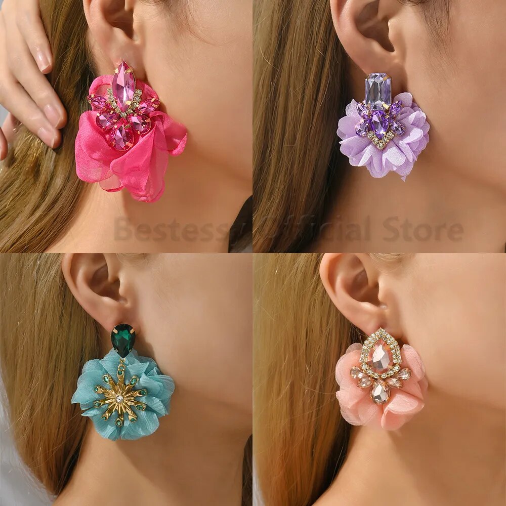 Rhinestone Flower Earrings (28 styles)