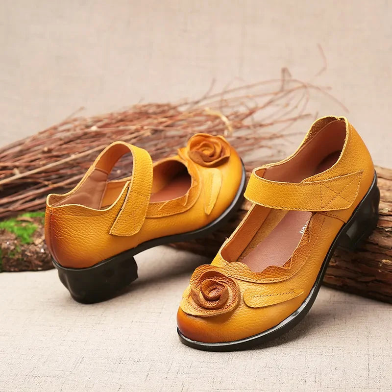 Flower Leather Heels (4 colors)