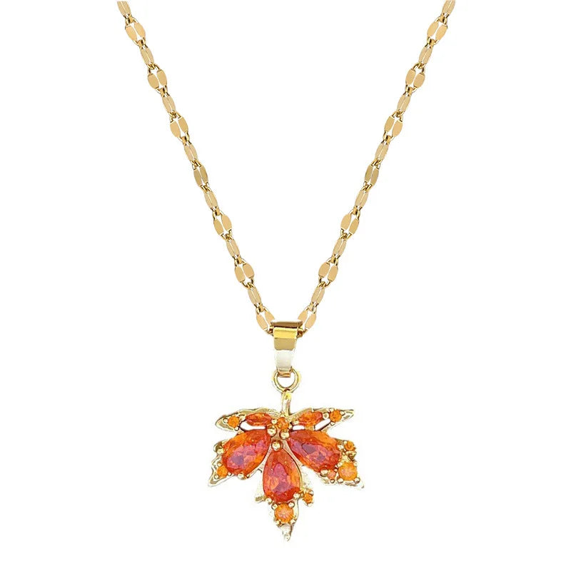 Crystal Maple Leaf Pendant Necklaces