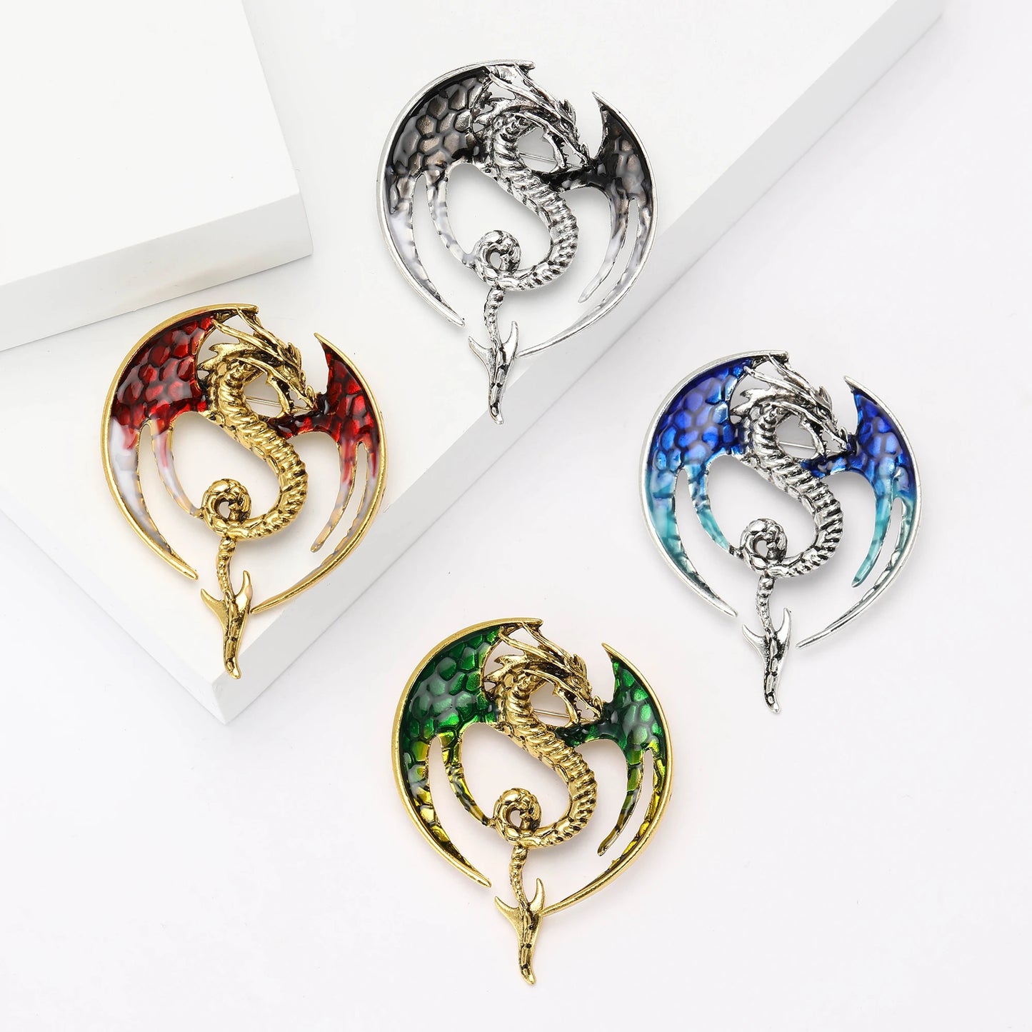 Enamel Round Flying Dragon Brooches