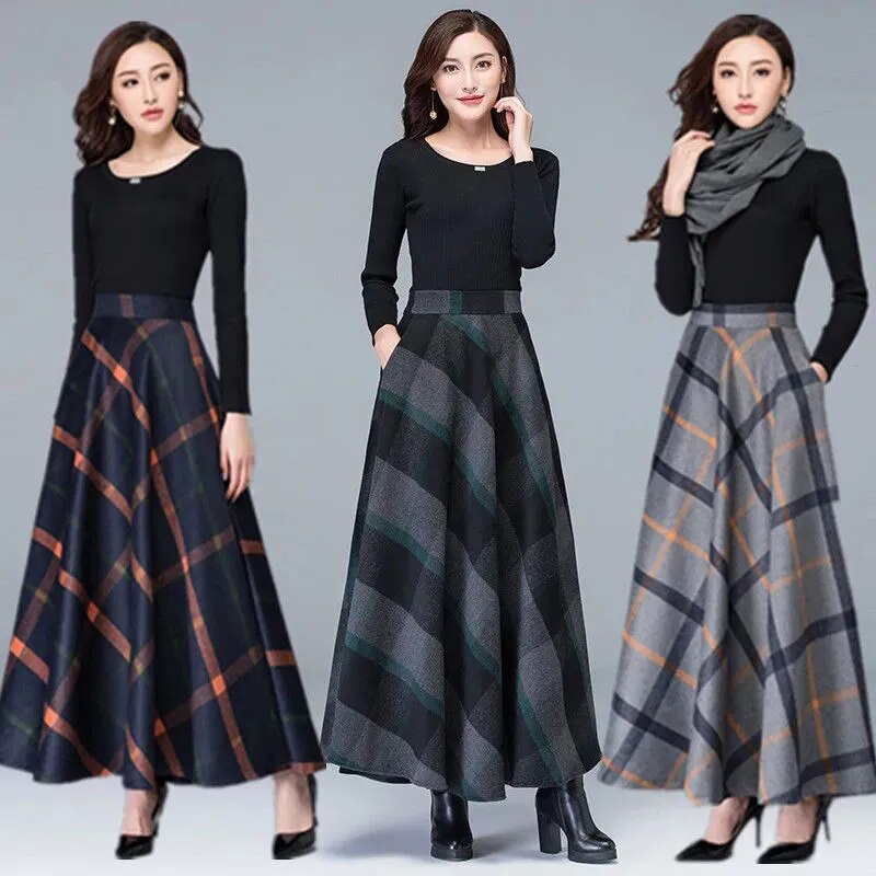 Plaid Long Skirt (3 colors)