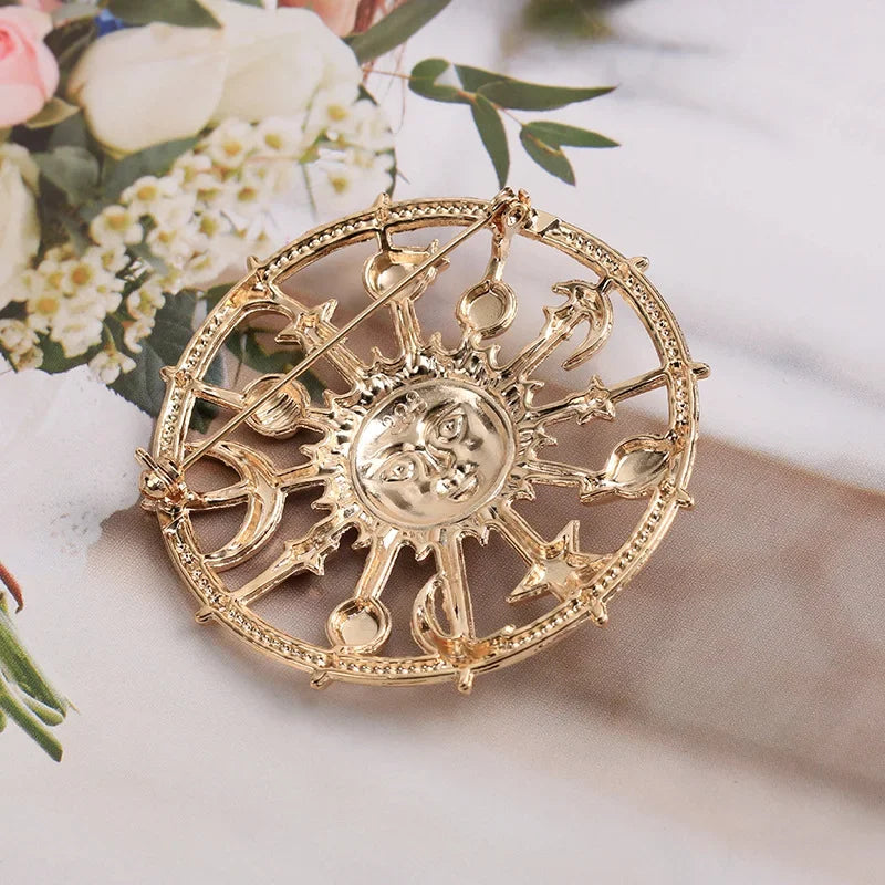 CLEARANCE! Retro Sun Moon Stars Gold Brooch