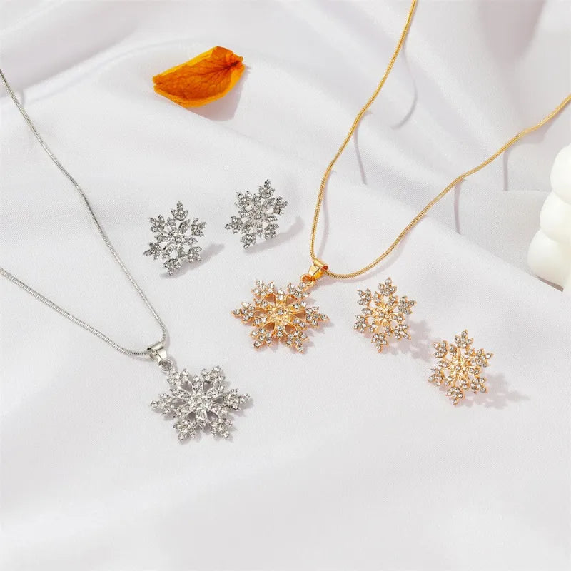 Snowflake Necklace & Earring Set (Silver/Gold)