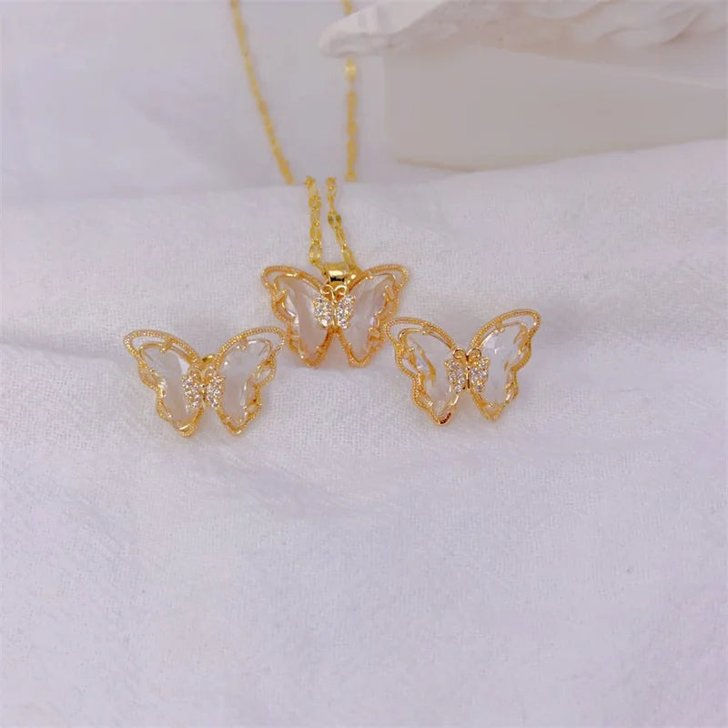 Butterfly Necklace Earrings Set (6 colors)