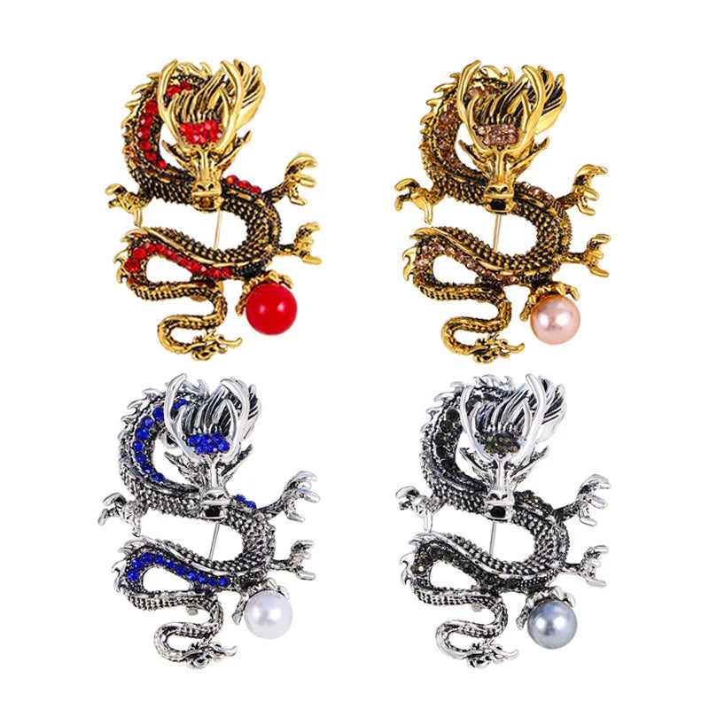 Chinese Style Vintage Enamel Dragon Brooches (4 colors)