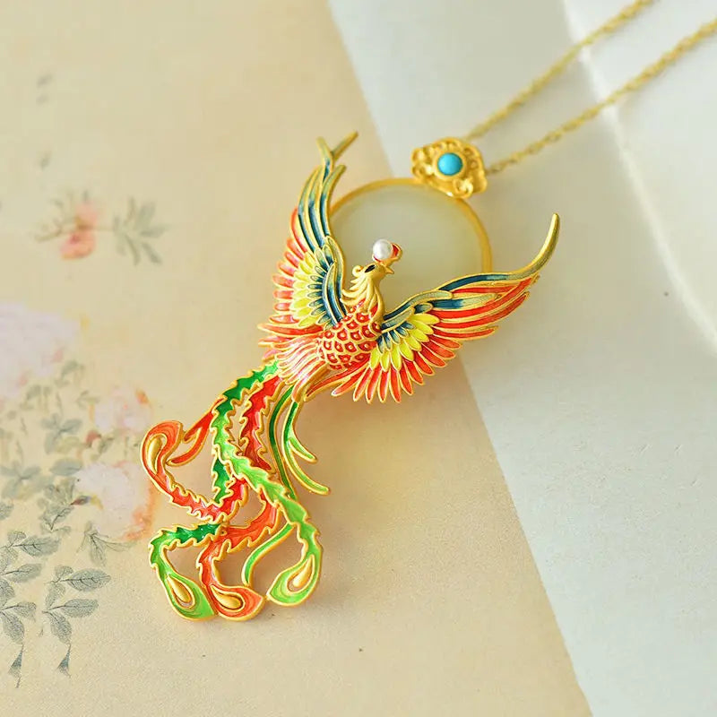 Colorful Enamel Phoenix Brooch