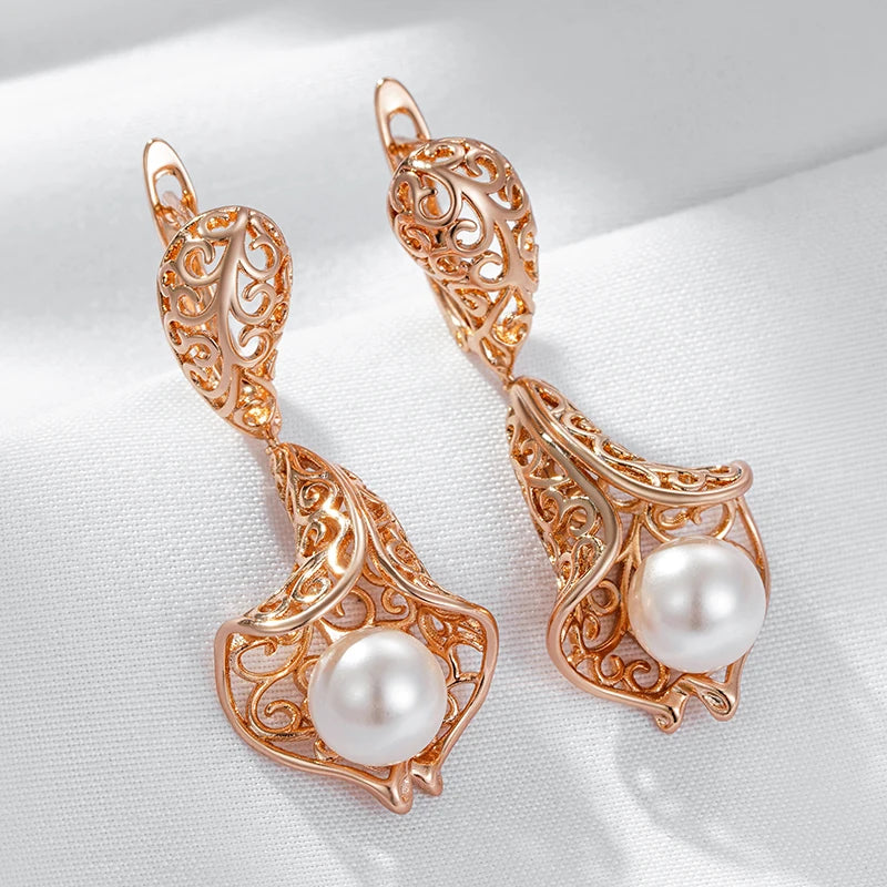 Rose Gold & Pearl Drop Earrings