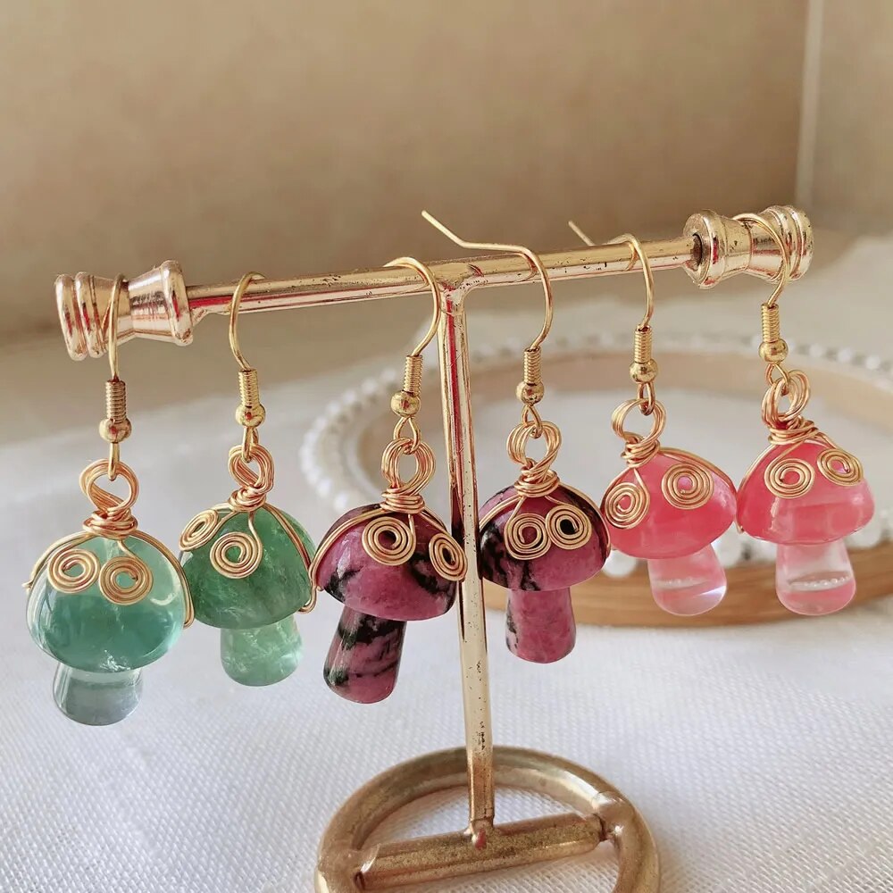 Natural Crystal Mushroom Earrings (17 colors)