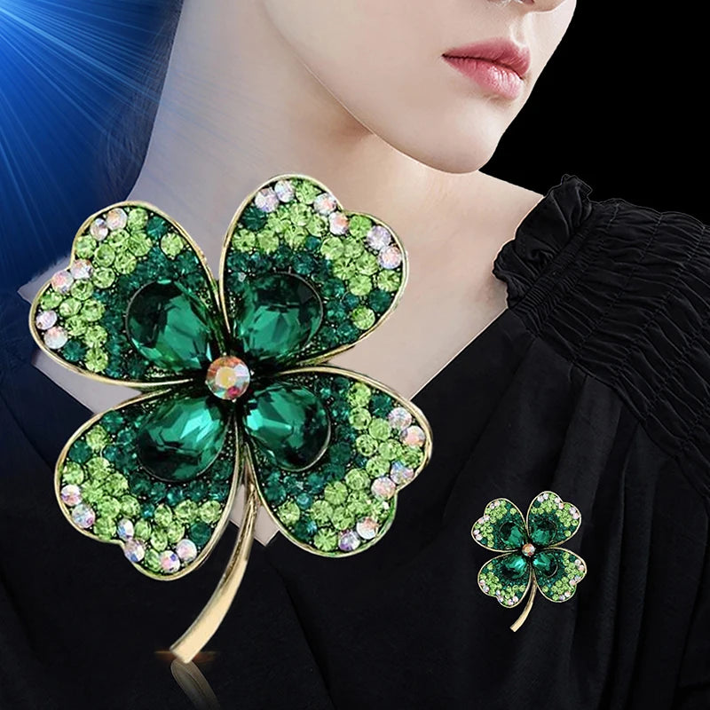 Rhinestone Clover Brooches