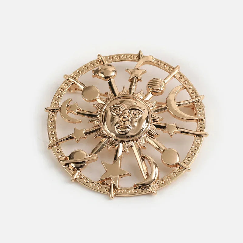 CLEARANCE! Retro Sun Moon Stars Gold Brooch