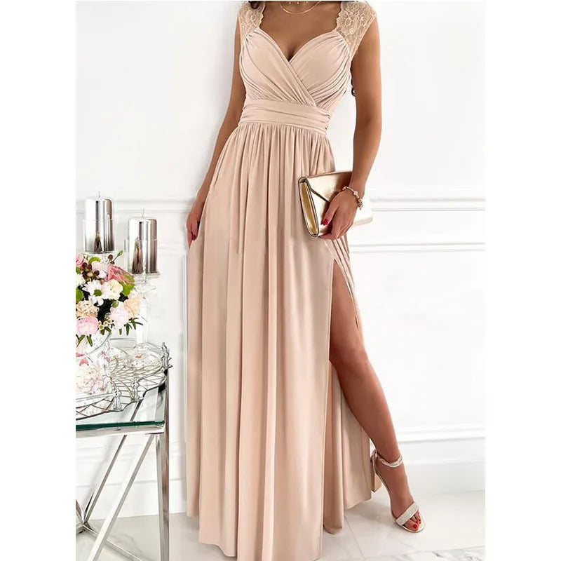 Pleated Slit Long Dress (3 colors)