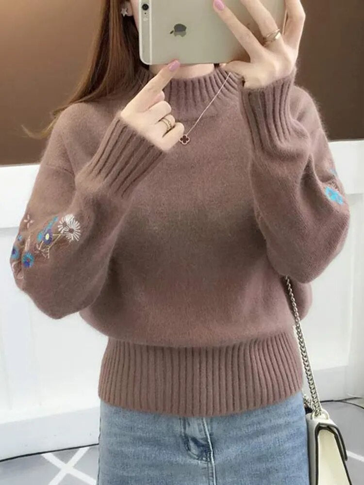 Fuzzy Knitted Embroidered Sweater (5 colors)