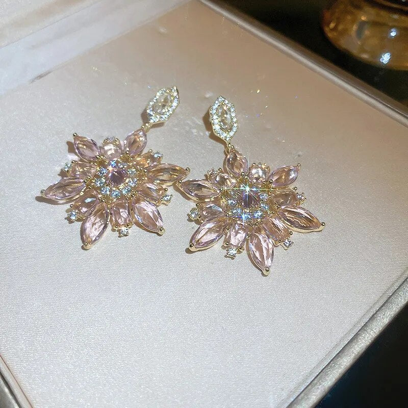 Pink Ice Flower Earrings