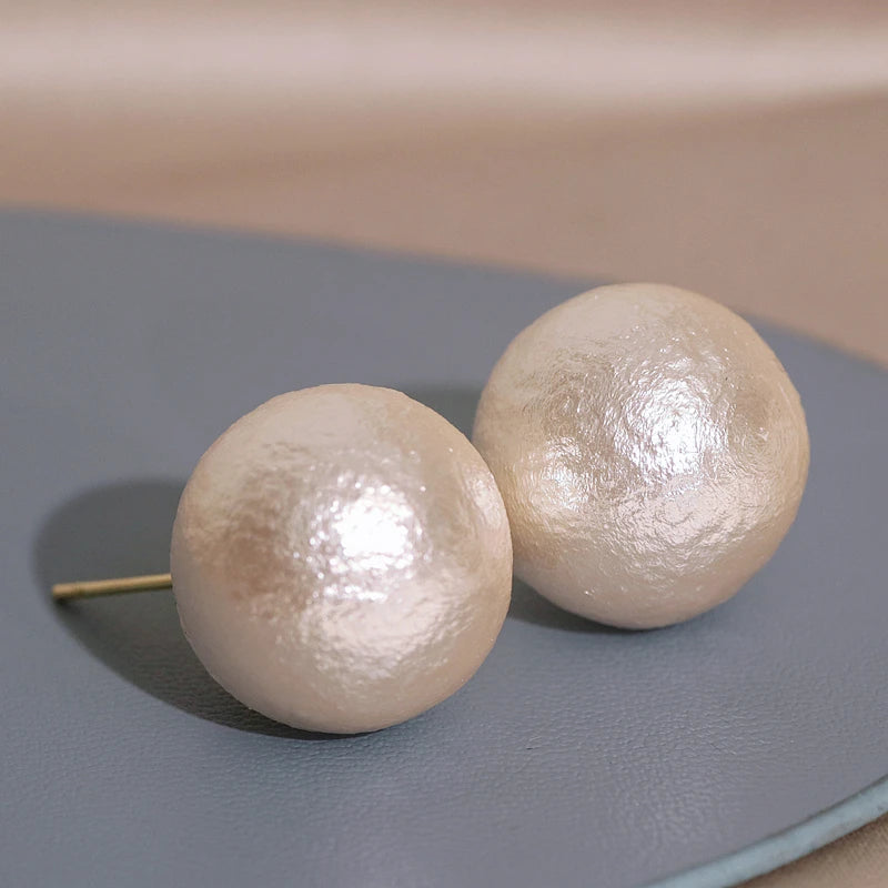 Big Simulated Pearl with Texture Stud Earring