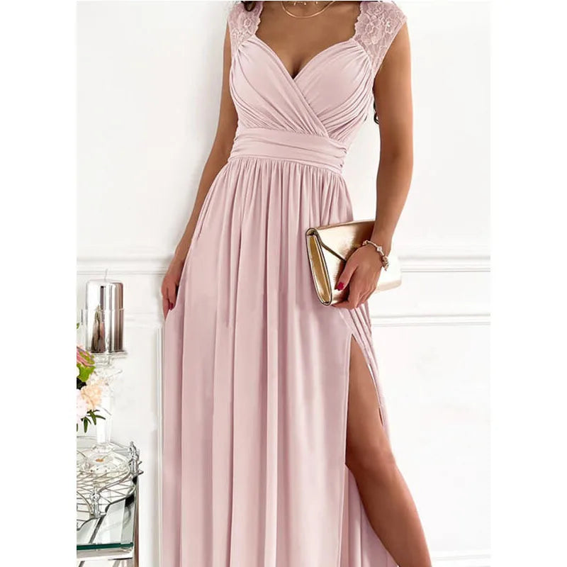 Pleated Slit Long Dress (3 colors)