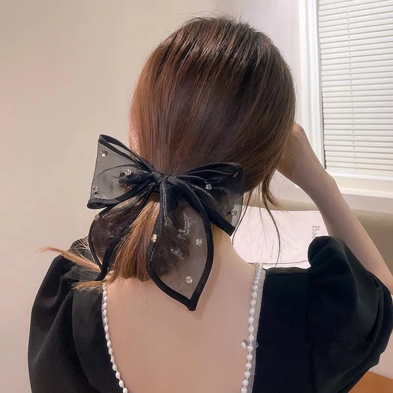 Elegant Black Mesh Lace Bowknot Hair Clips