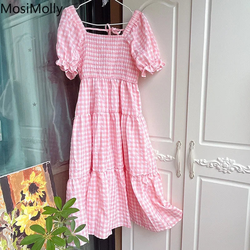 Plaid Puff Sleeve Dress