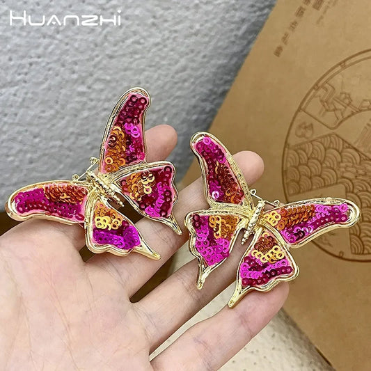 Pink Sequin Butterfly Earrings