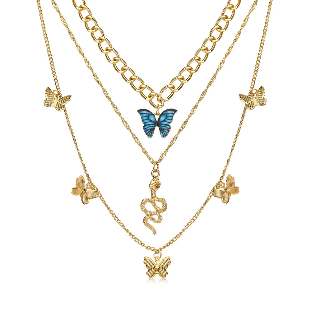 Snake and Blue Butterfly Necklace