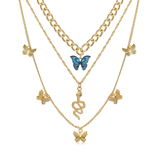 Snake and Blue Butterfly Necklace