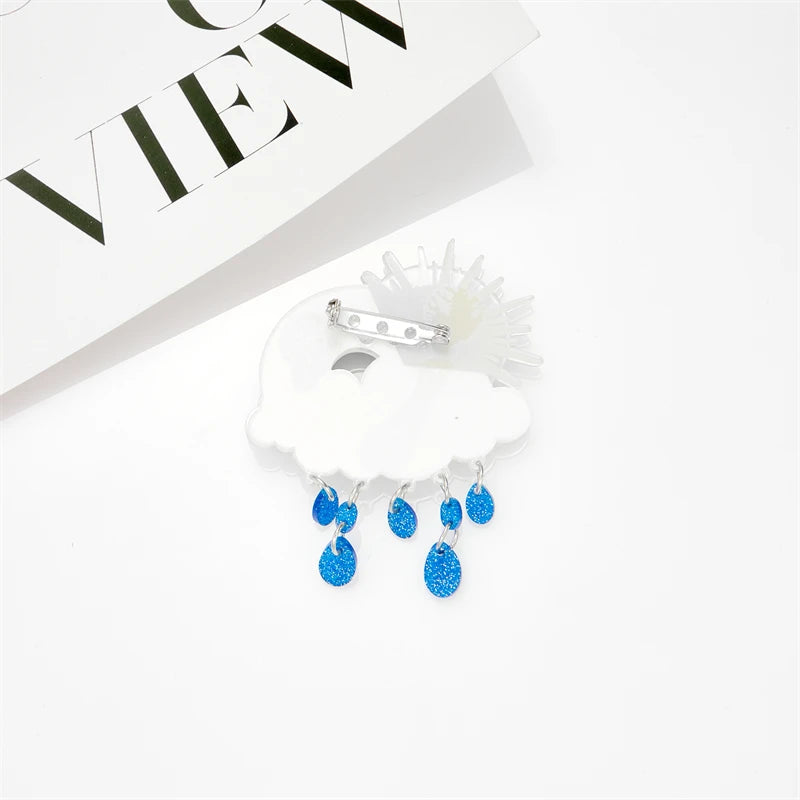 Acrylic Rainbow Sun White Cloud Brooches