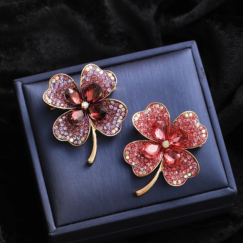 Rhinestone Clover Brooches