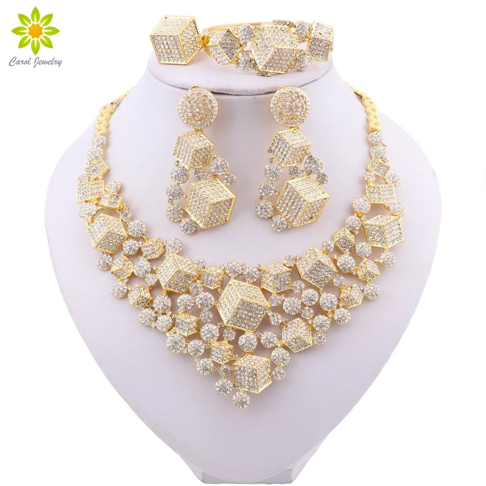 Crystal Cube Illusion Jewelry Set (Silver/Gold)