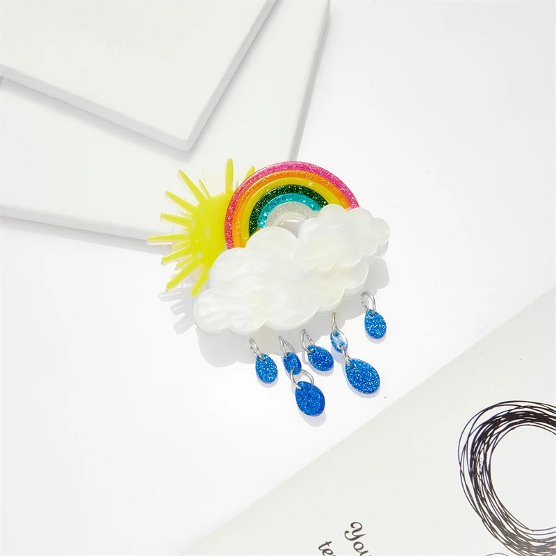 Acrylic Rainbow Sun White Cloud Brooches