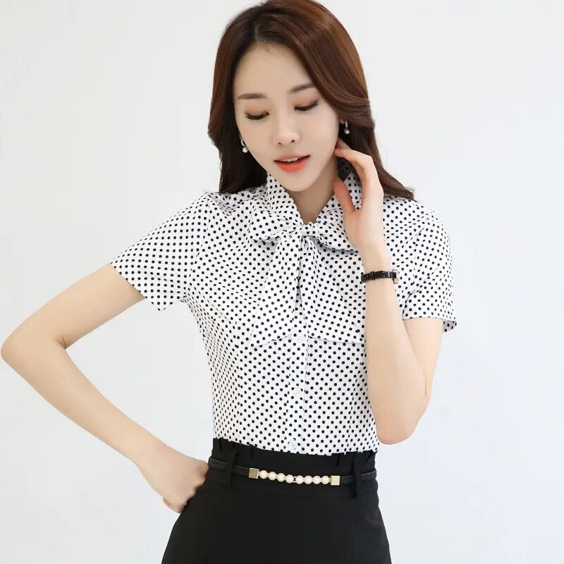 Office Polka Dots Blouse (White/Gray)