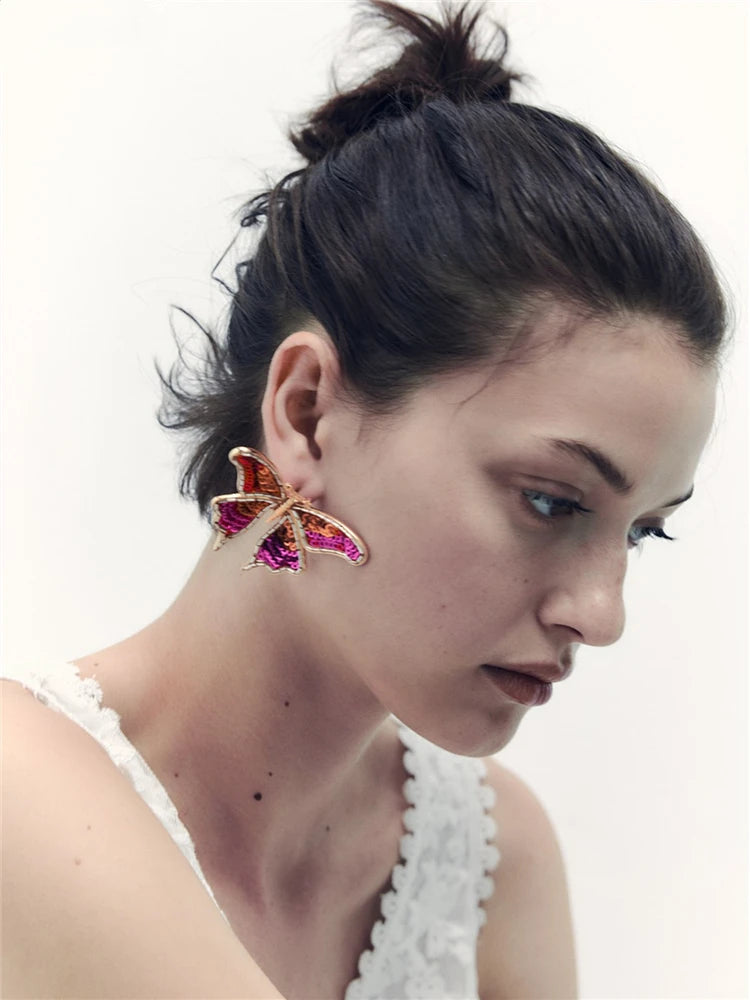 Pink Sequin Butterfly Earrings