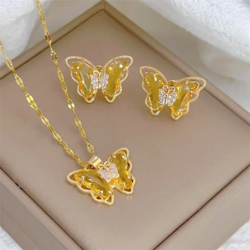 Butterfly Necklace Earrings Set (6 colors)