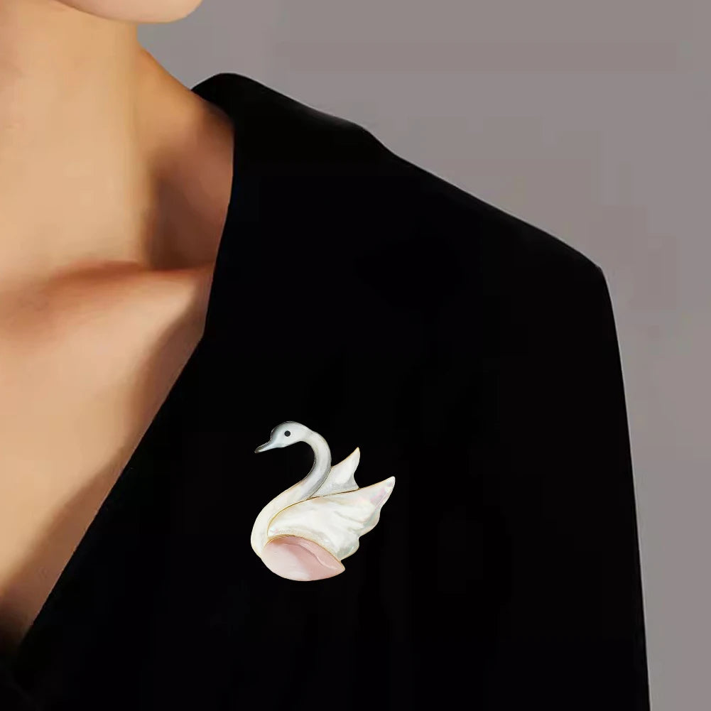 Natural Mother-of-Pearl Shell Swan Brooch