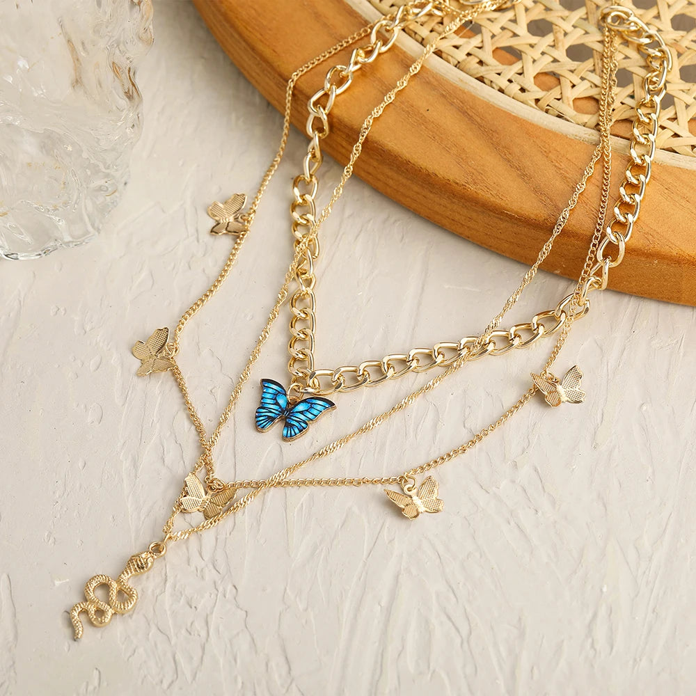 Snake and Blue Butterfly Necklace