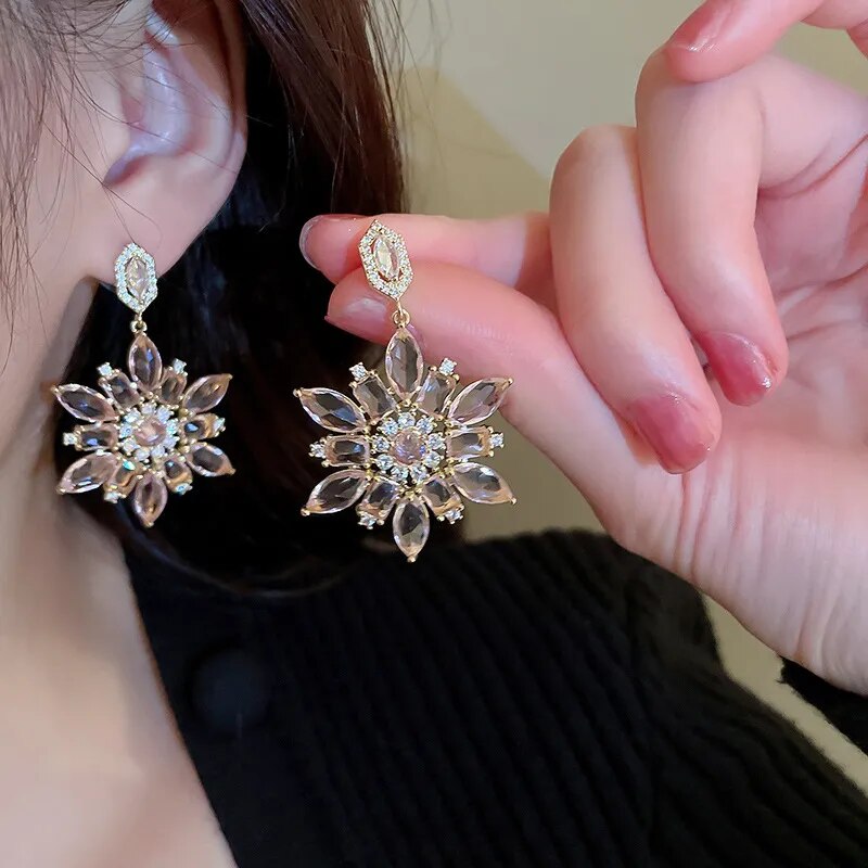 Pink Ice Flower Earrings