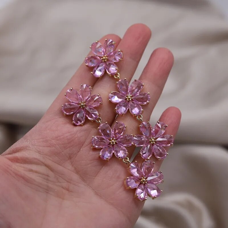 zircon flower earrings (pink/silver)