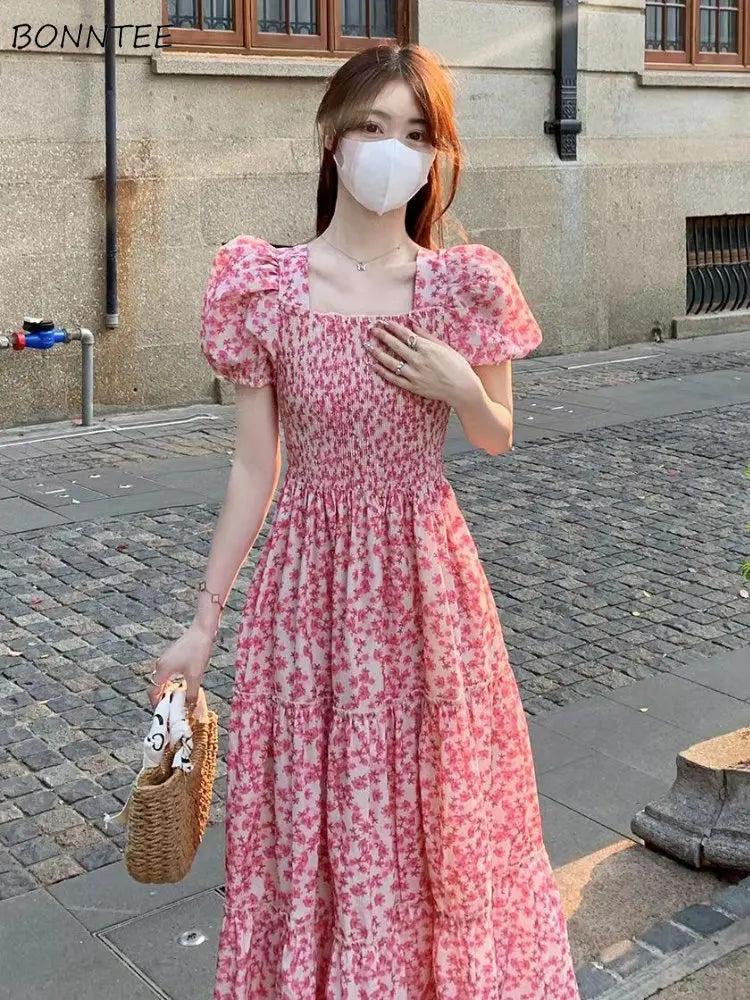 Romantic Summer Dress (Apricot/Pink)