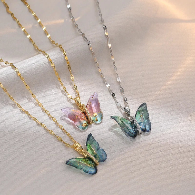 Cute Gradient Colorful Butterfly Necklaces