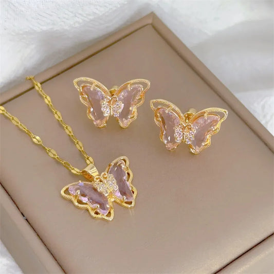 Butterfly Necklace Earrings Set (6 colors)