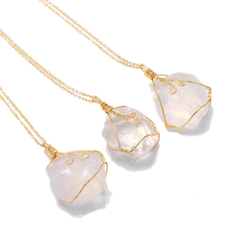 Wire Wrap Natural Quartz Necklaces (5 colors)