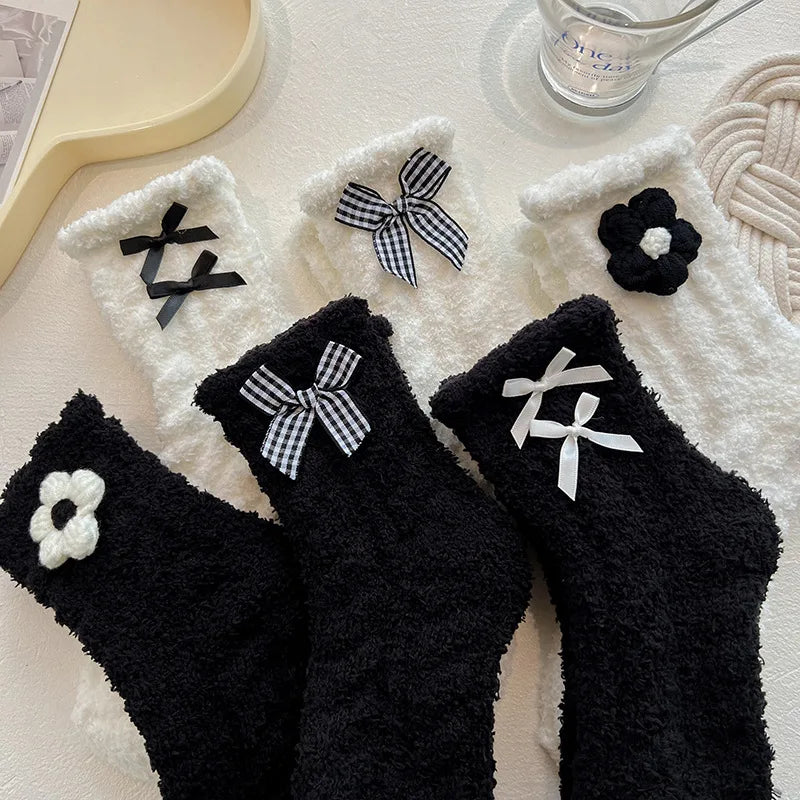 Pretty B&W Fuzzy Socks (6 styles)